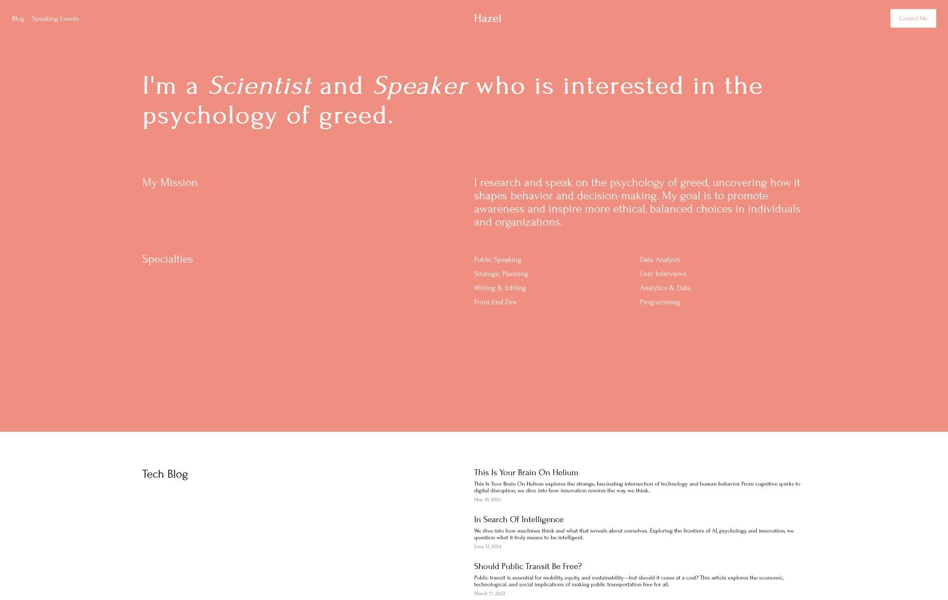 A thumbnail displaying Hazel CV website.