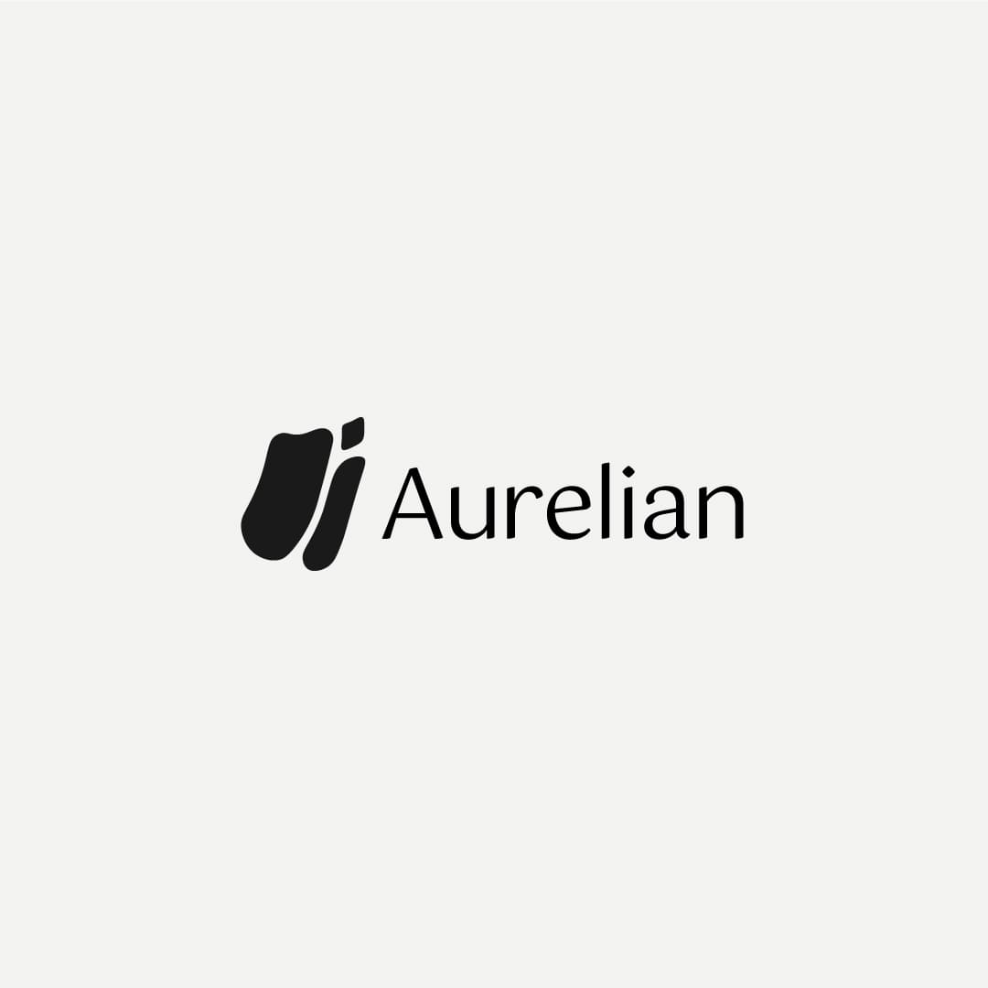 Black, abstract logo with smooth, curved shapes beside the word Aurelian in a clean, modern font on a white background. Minimalistic and elegant.