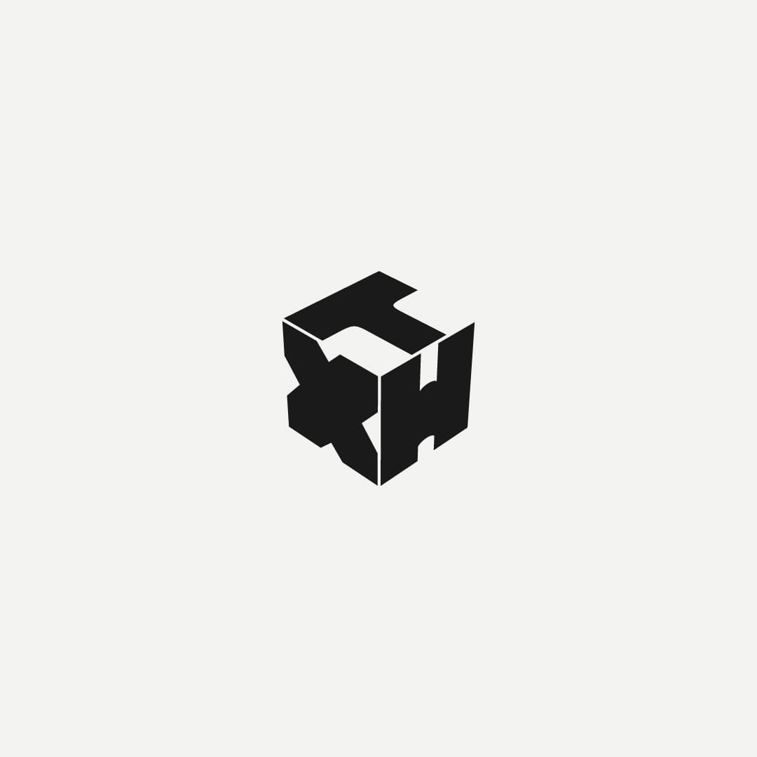 Black cube logo with cut-out letters THX on a white background, creating an optical illusion. Modern, minimalist design with an abstract, artistic feel.