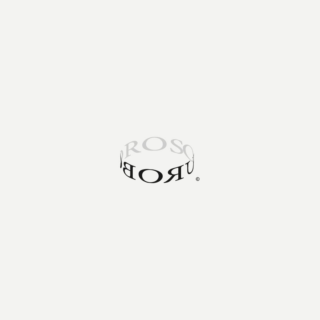 Text forms a circular illusion with ORO and BORO repeated, creating a sense of depth against a white background. The logo is minimalistic and intriguing.