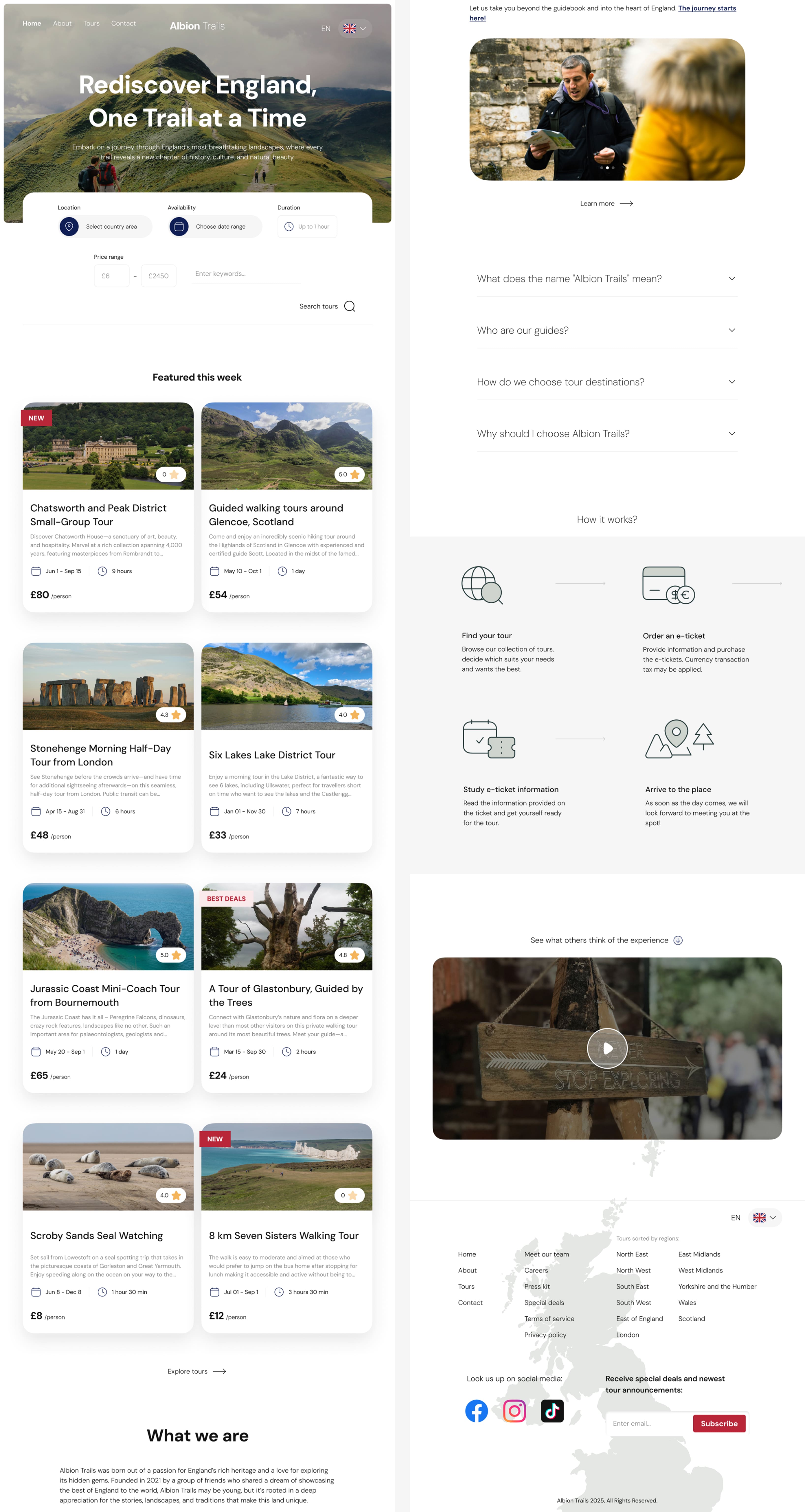 Homepage of a tour service - tablet breakpoint.
