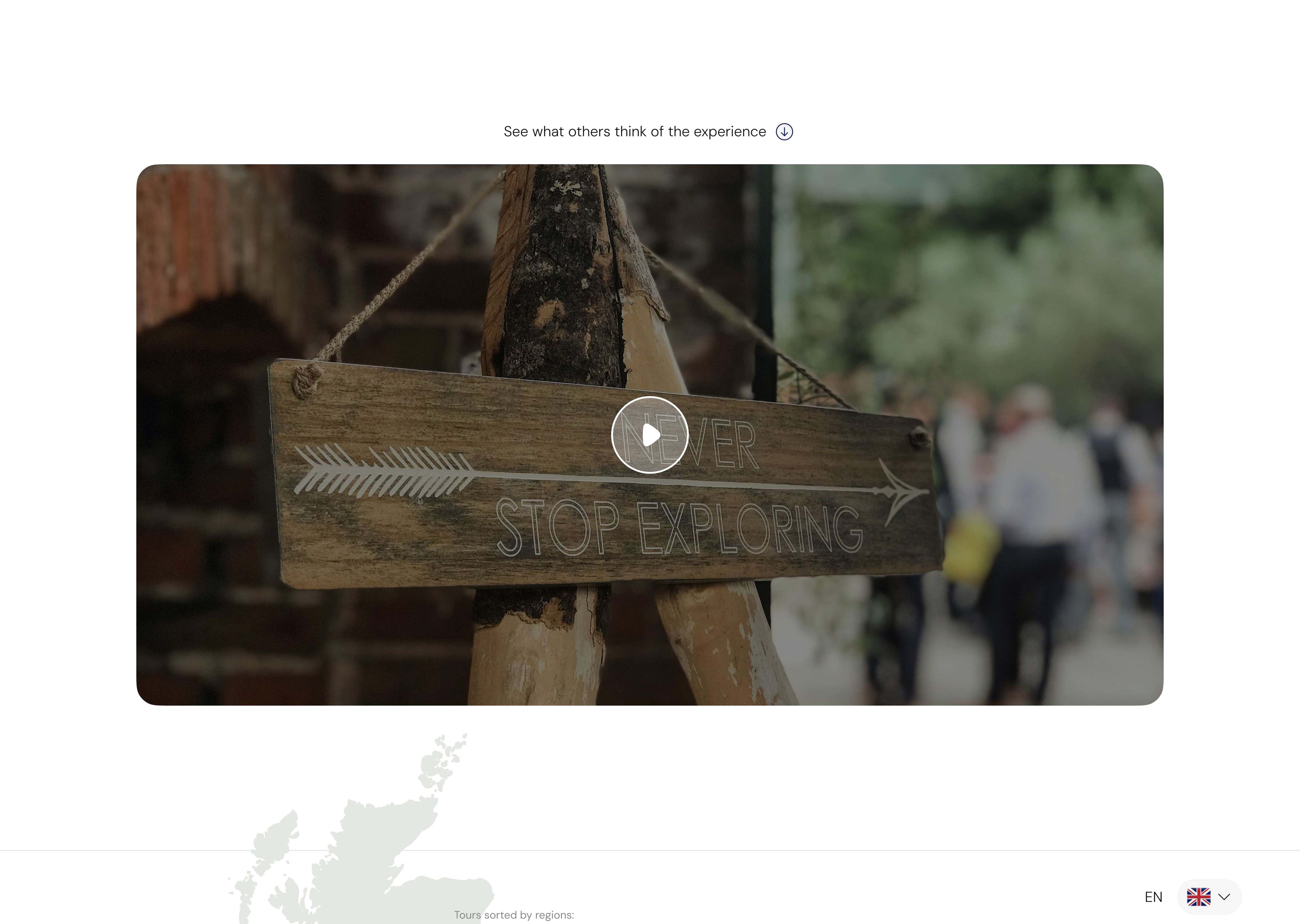 Homepage of a tour service site featuring hiking trails in England - video presentation section.