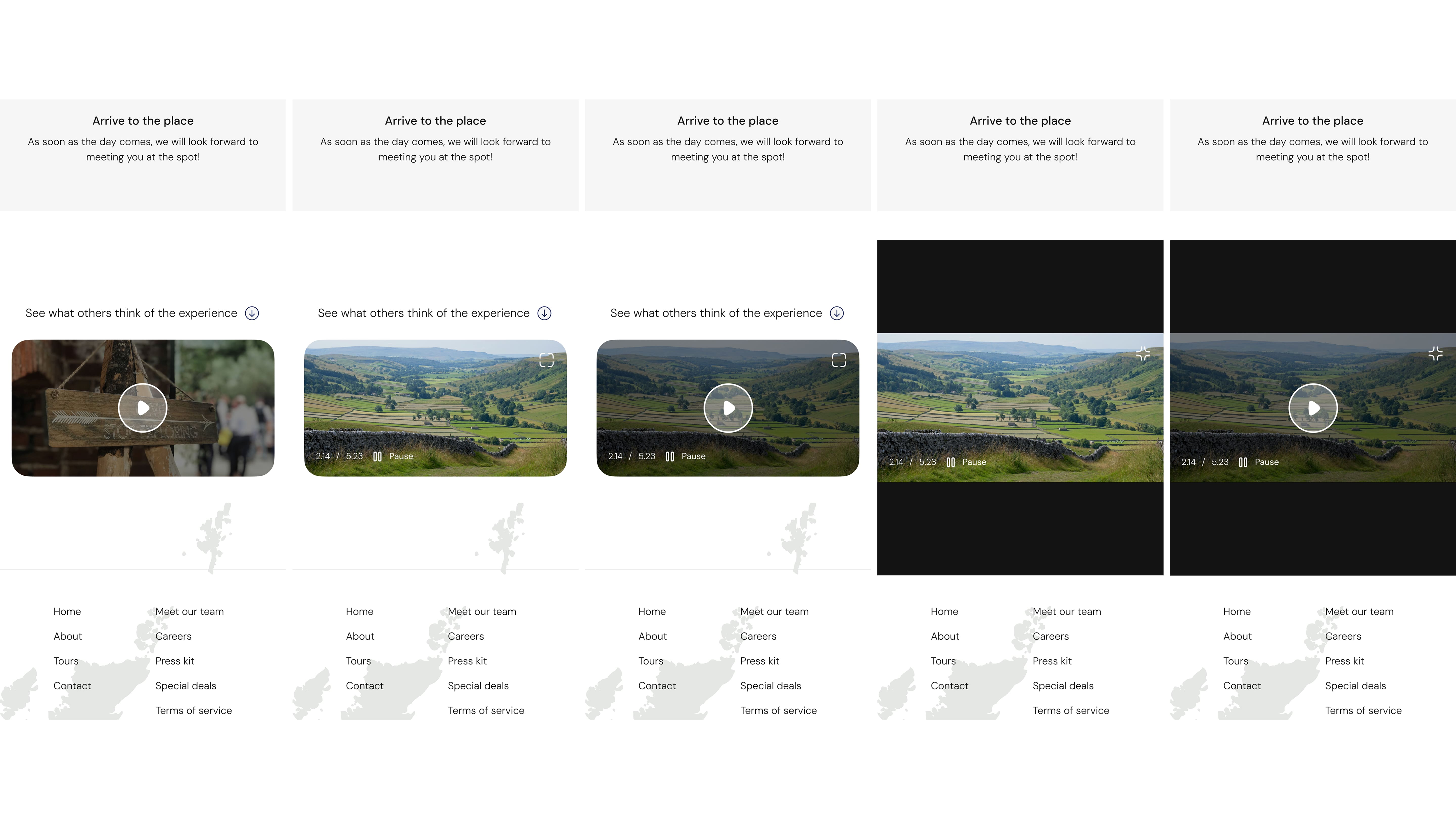 Homepage of a tour service site featuring hiking trails in England - video presentation section, smartphone breakpoint.